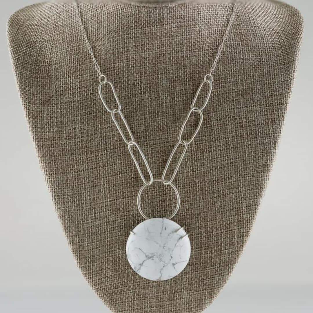 Handmade sterling silver link necklace with a howlite stone.